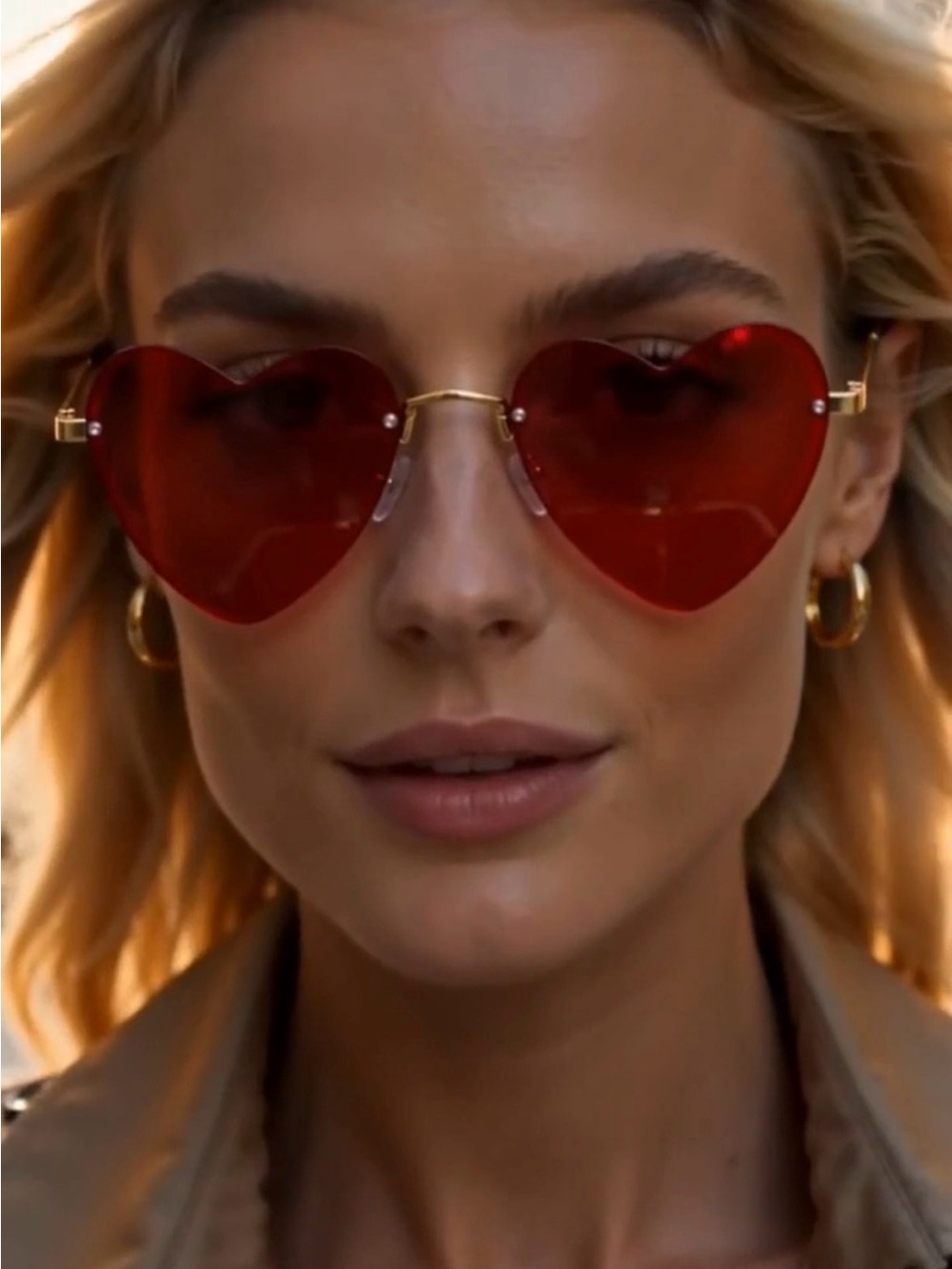 Women’s Red Heart-Shaped Gold Toned Sunglasses